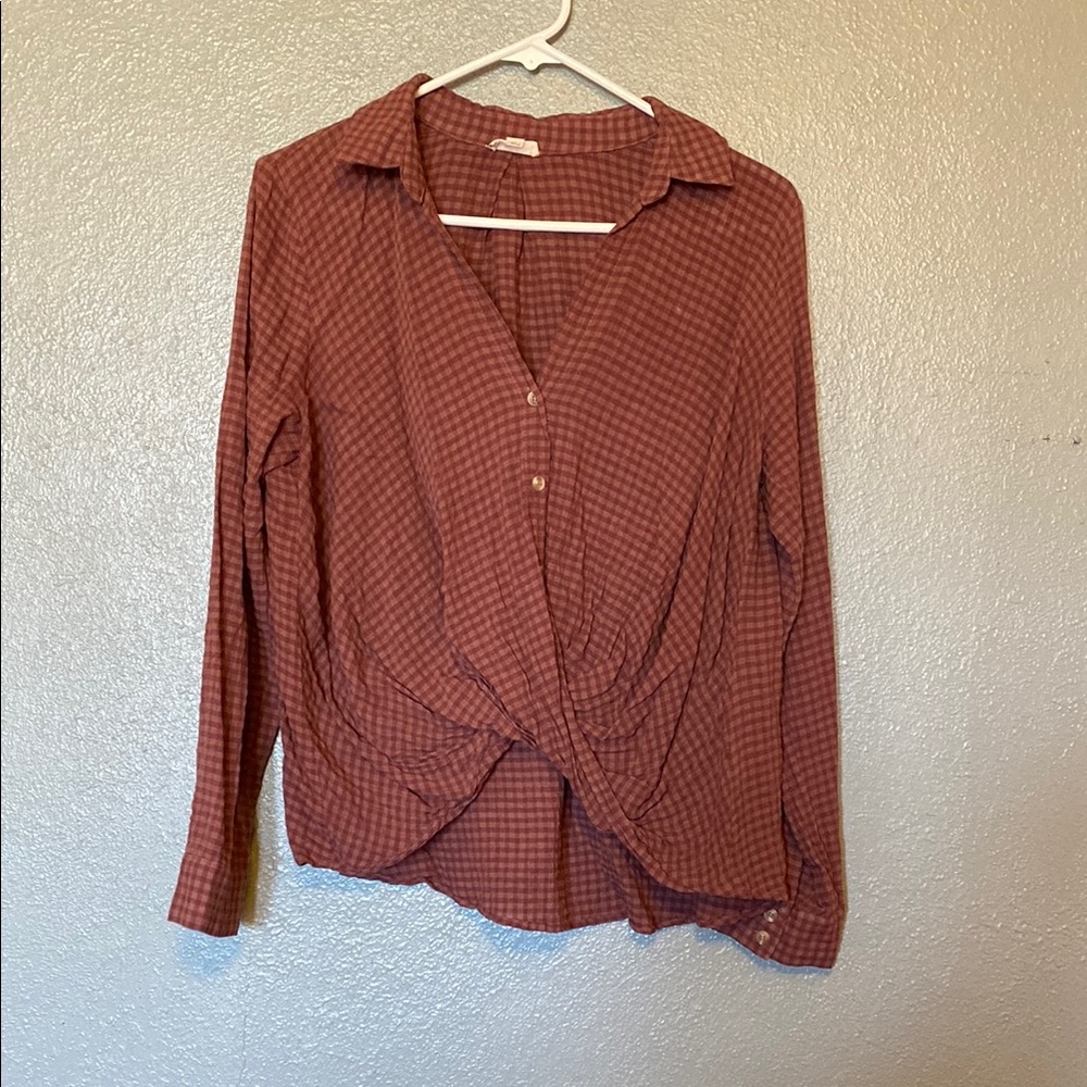 Women's Rust Checkered Top